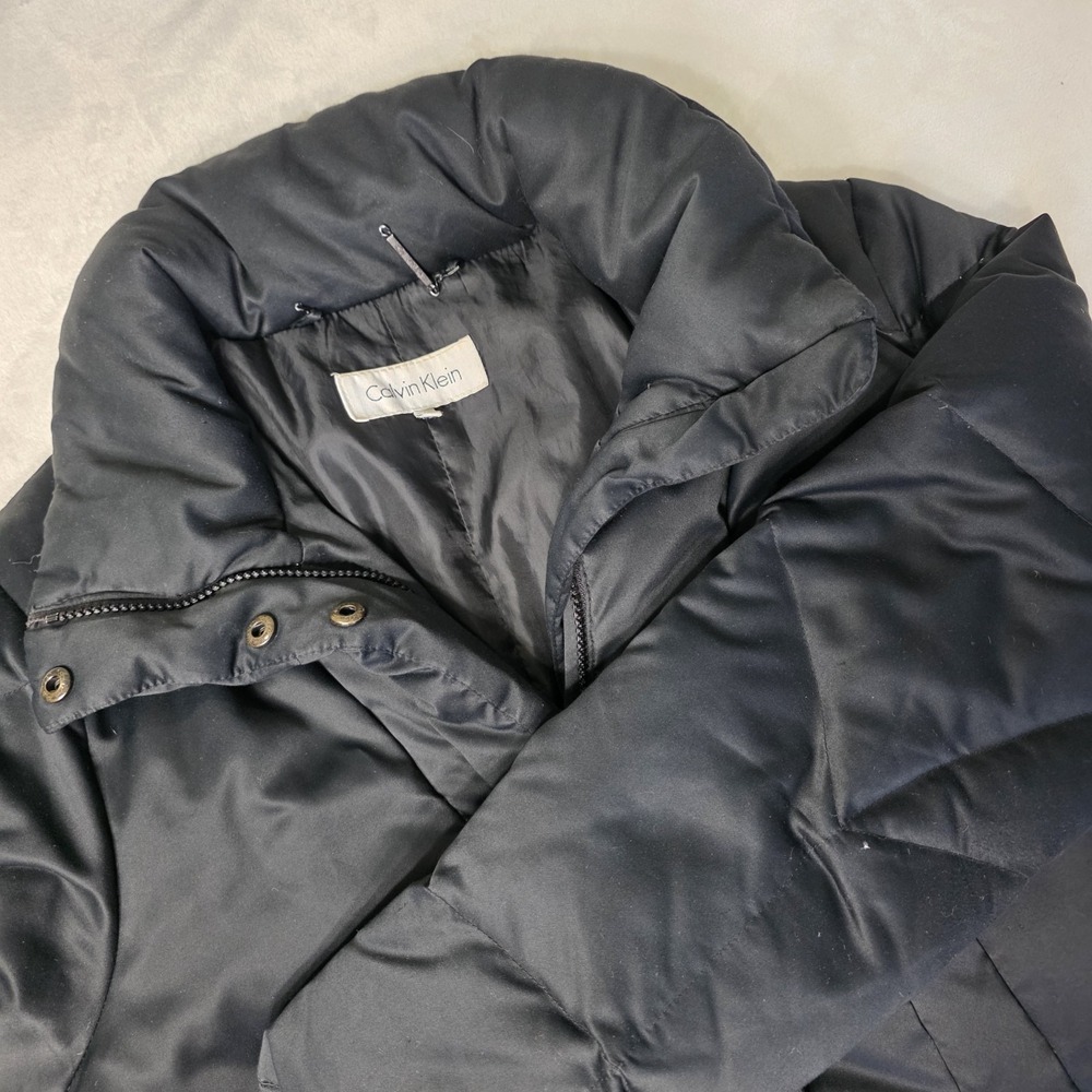 CALVIN KLEIN Black Womens Size Large Long Duck Down Quilted Hooded Puffer Coat - Picture 11 of 11